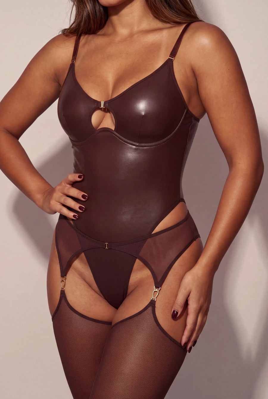 Body pour femme avec porte-jarretelles - CUIRELLE Marron