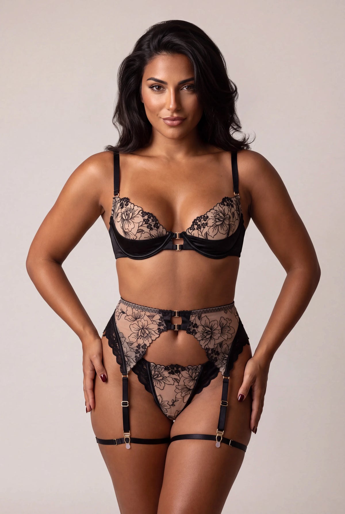 Ensemble lingerie trois pièces - ORELYA Noir