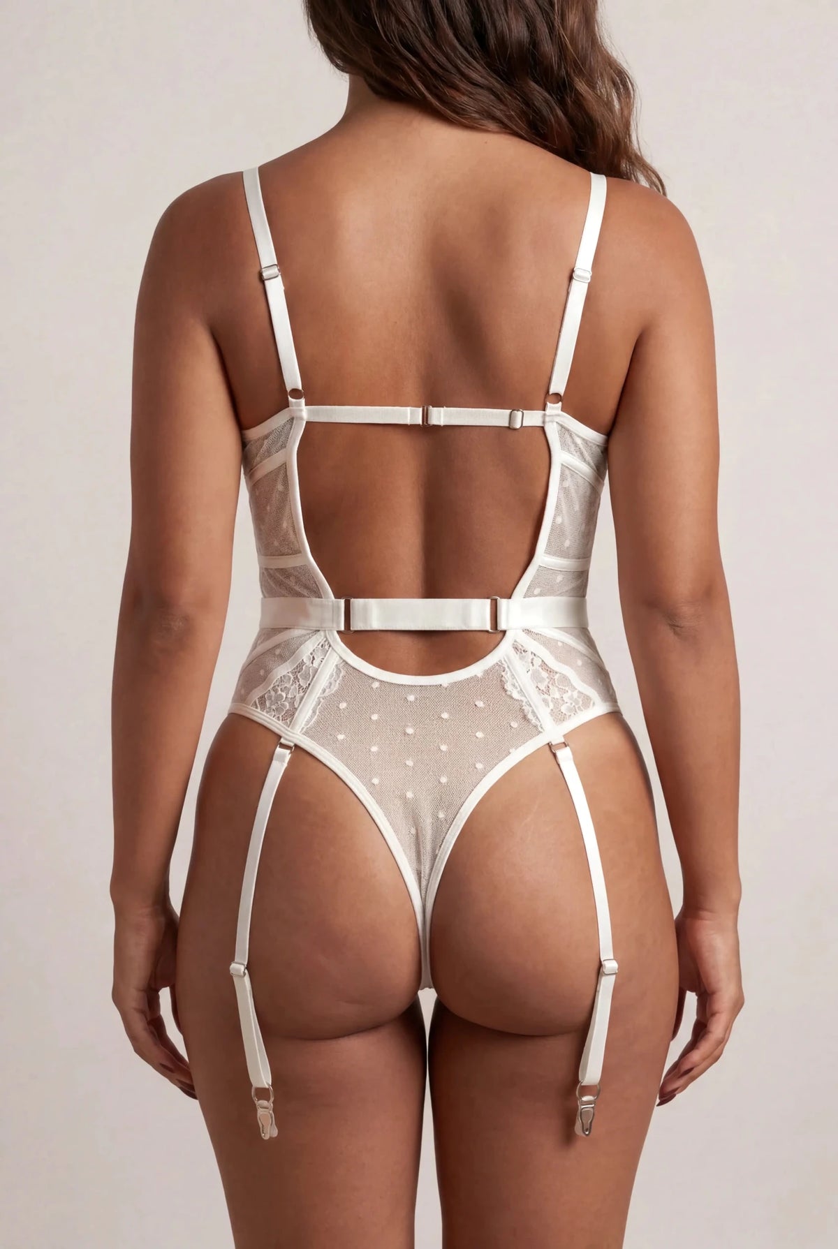 Body en dentelle avec tour de cuisses - AUDACE Blanc - NAKED Underwear FR