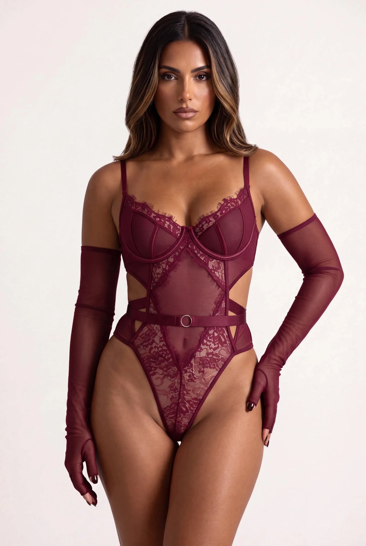 Bodysuit with gloves - VERSYA Bordeaux