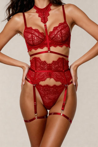Five-piece women's lingerie set - MOON Red