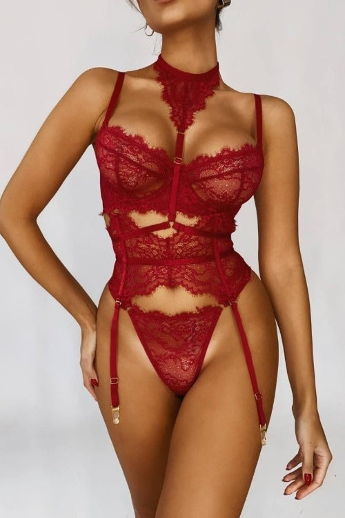 Ensemble lingerie pour femme cinq pièces - MOON Rouge - NAKED Underwear FR
